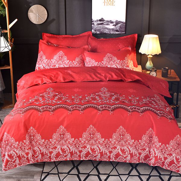 Wedding Comforter Bedding Sets Luxury Red Lace Duvet Cover Set