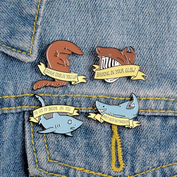 

lapel pin brooches marine life five sharks pins cartoon jewelry brooches hang on the bag gift for friend kids, Gray