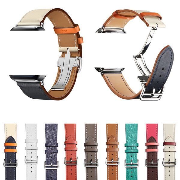 

luxury strap watchband 38mm 40mm folding buckle real leather band smart straps 42mm 44mm watchband bracelet belt
