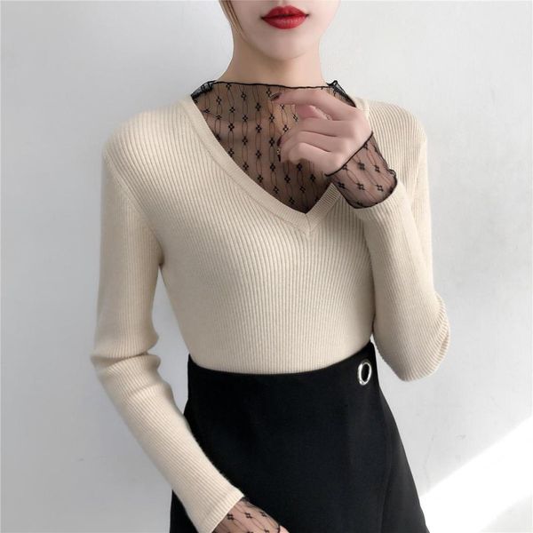 

long knitted sweater women 2019 autumn winter knitting pullovers female v-neck casual loose jumper pull femme, White;black