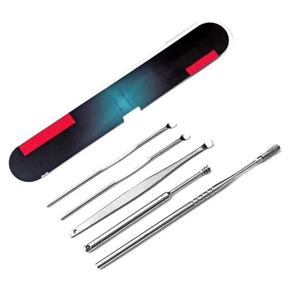 

5pcs/set stainless steel spiral portable earpick spoon ear wax remover cleaner ear care beauty tool kit