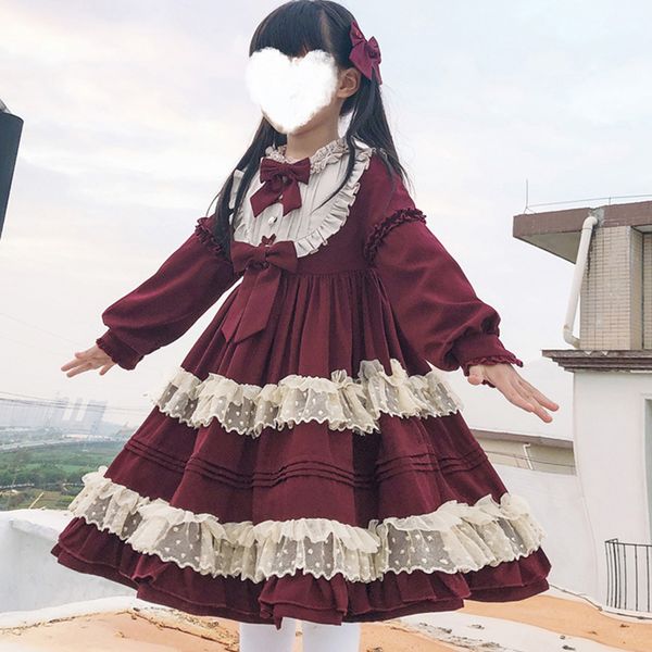 

90 см-140см baby girls love of rose lolita dress kids o-образным вырезом высокая талия платье кружева сгущаются лолита весна сладкий op 2020, Blue
