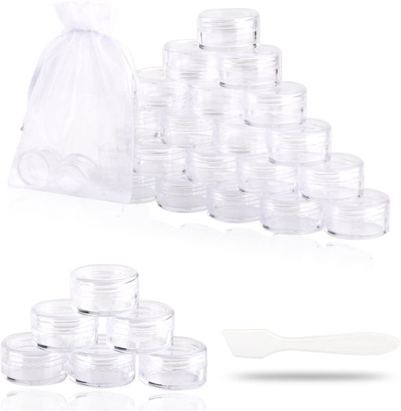 

5g clear empty cosmetic containers jars sample pots bottles travel pots for cream lotion lip balm with mini spatula and 10pcs organza bag