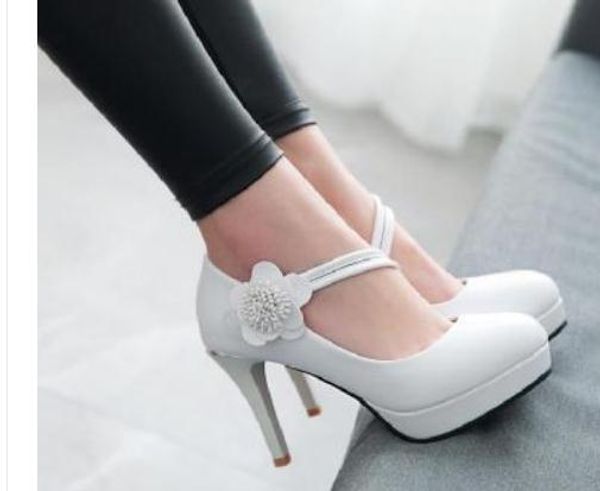 

2019 women's shoes in spring and autumn with new style high heel fine heel round head waterproof table flower@674, Black