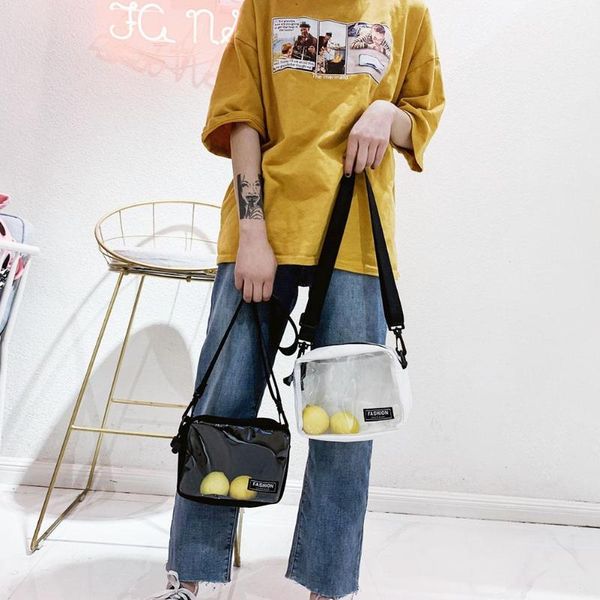 

travel shoulder bag women fashion solid canvas pvc transparent crossbody messenger square small bags ladies handbag