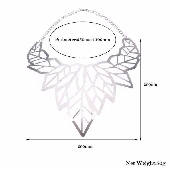 

fashion- fashion silver gold chain shiny alloy leaf pendant statement necklace jewelry