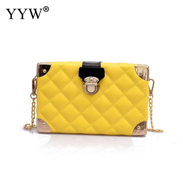 

yellow chain women flap bags box pu leather handbag shoulder bag for girl female crossbody meesenger bags 4 colors