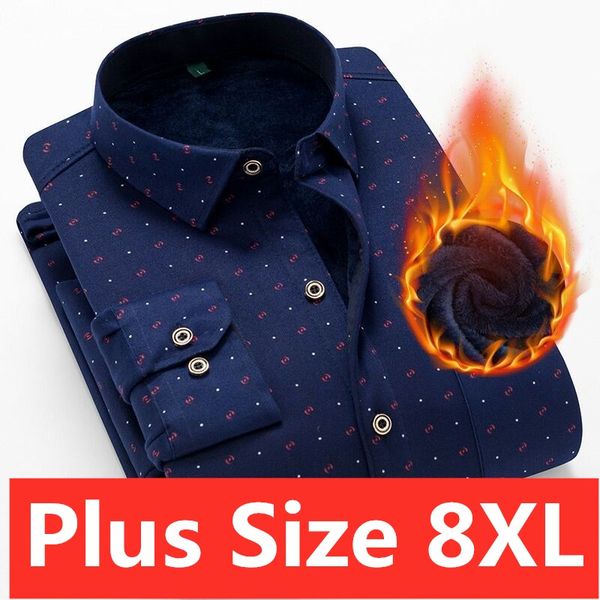 

plus size 8xl winter thick velvet dress shirt men casual long sleeve plaid warm fleece lining shirts fashion soft flannel shirts, White;black