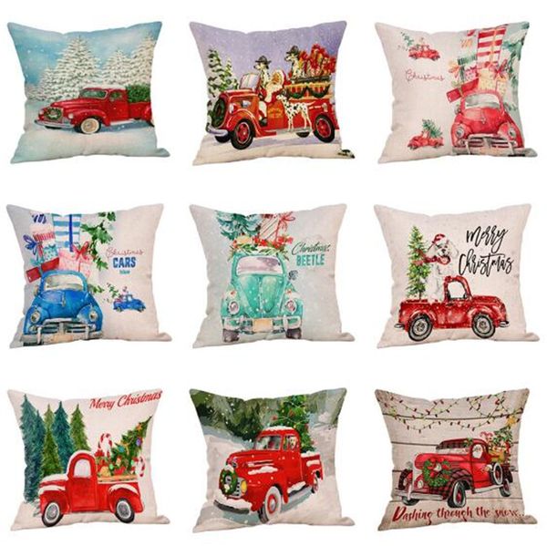 Merry Christmas Holiday Cushion Covers Red Truck Retro Vintage Car