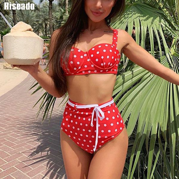 

riseado high waist bikinis push up bikini set new belted swimsuit 2020 dot print swimwear brazilian biquini two-piece beachwear