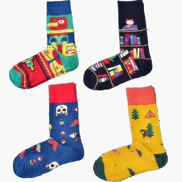 

peonfly combed cotton men's socks harajuku colorful happy funny bear fish long warm dress socks for male wedding christmas gift, Black