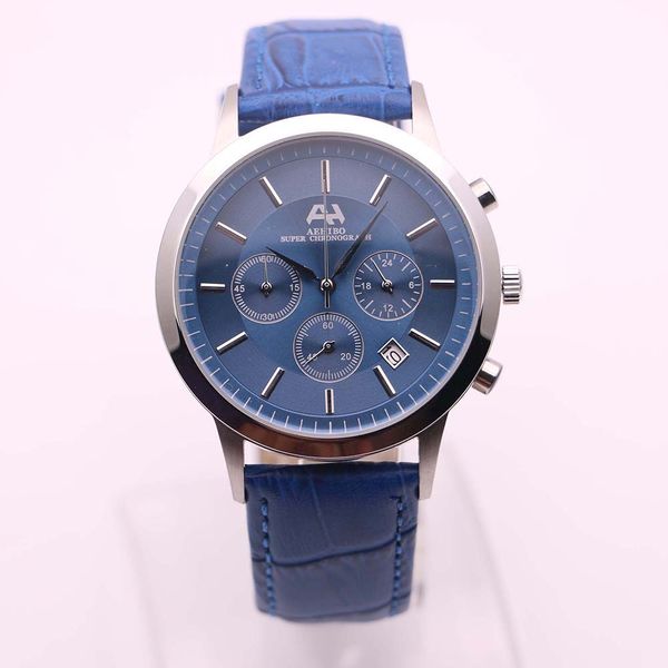 

aehibo favourable price mens watches index hour markers quartz battery super chronograph watch 43mm blue dial date window wristwatches, Slivery;brown