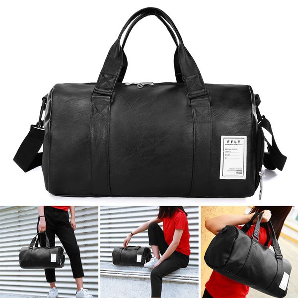 

women men fitness bag solid pu waterproof large capacity sport totes for travelling hb88