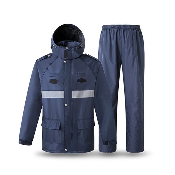 

rain suit hooded long sleeve jacket pants kit high visibility reflective traffic safety warning raincoat rainwear suit, Blue;black