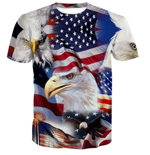 

new fashion mens / womens eagle flag funny 3d t-shirt casual short-sleeve t-shirt summer zc054, White;black