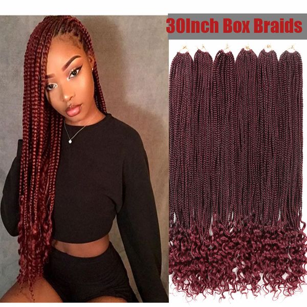 2020 30 Wavy Box Braids Ombre Curly Ends 24 Strands Crochet Braids