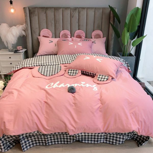 New Cute Cartoon Ears Embroidery Cotton Girl Child Bedding Set