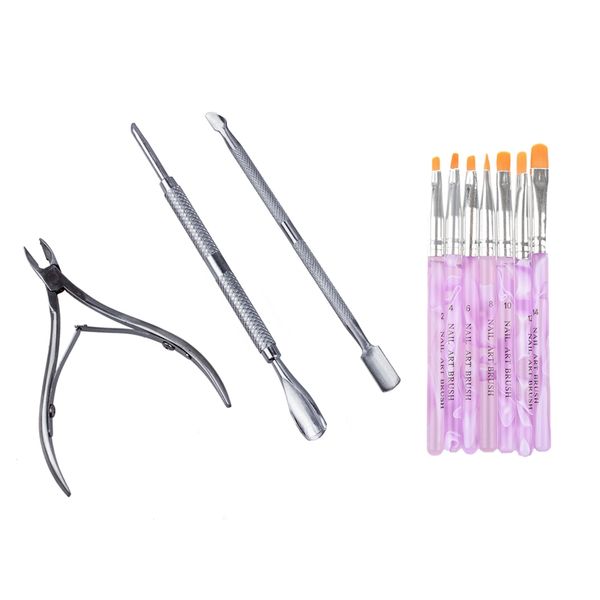 

10 pcs set: pocket nail cuticle nipper pack contains nail trimmer,pack of 3 & 7 sizes professional art painting brush round, Silver