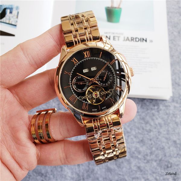

горячие продажи tourbillon серии мужчины роскошные золотые часы классический марка swiss made механические автоматические наручные часы все, Slivery;brown