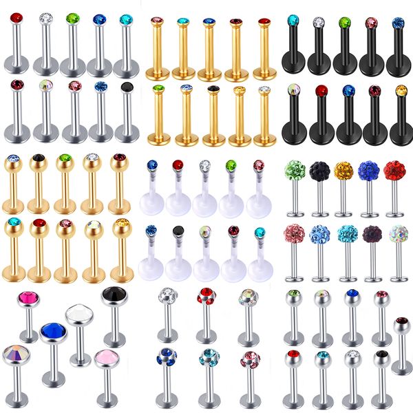 

tiancifbyjs 16g labret monroe lip rings tragus bar helix cartilage earring stud barbell piercings kit body jewelry 1pcs 6/8/10mm, Slivery;golden