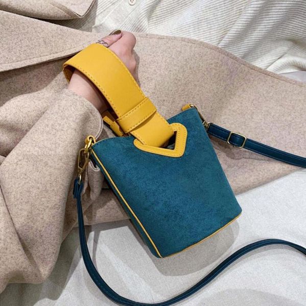 

vintage fashion tote bucket bag 2019 new quality matte leather women's designer handbag contrast color shoulder messenger bag