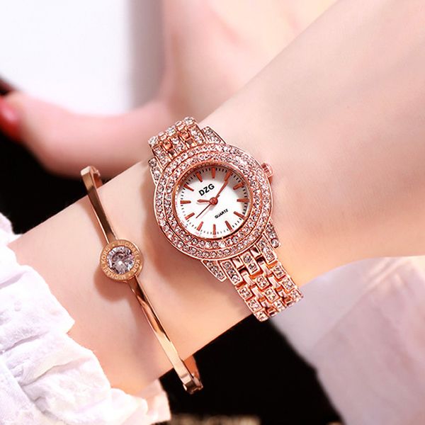 

luxury women bracelet watches rose gold stainless steel quartz clock fashion small ladies crystal rhinestone watch, Slivery;brown