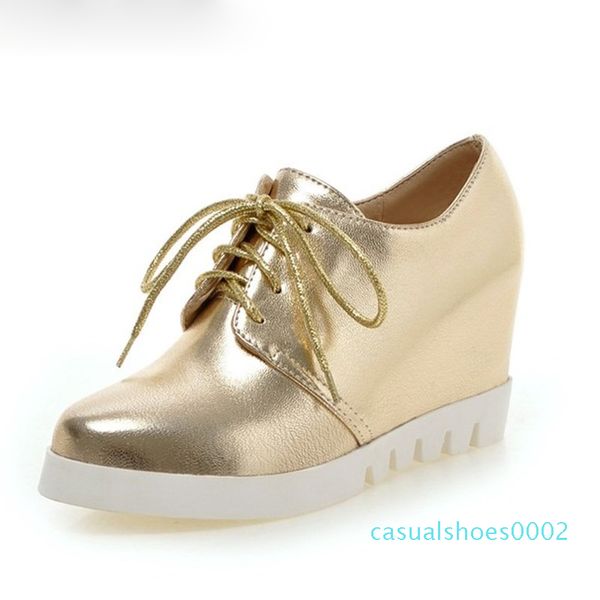 

sliver color height increasing shoes for woman fashion pointed toe lace up casual shoes women platforms wedges size 34-43 c02, Black;white