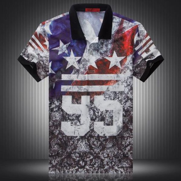 

mens new fashion style t shirts summer flag and letter printed lapel neck short-sleeved t shirts, White;black