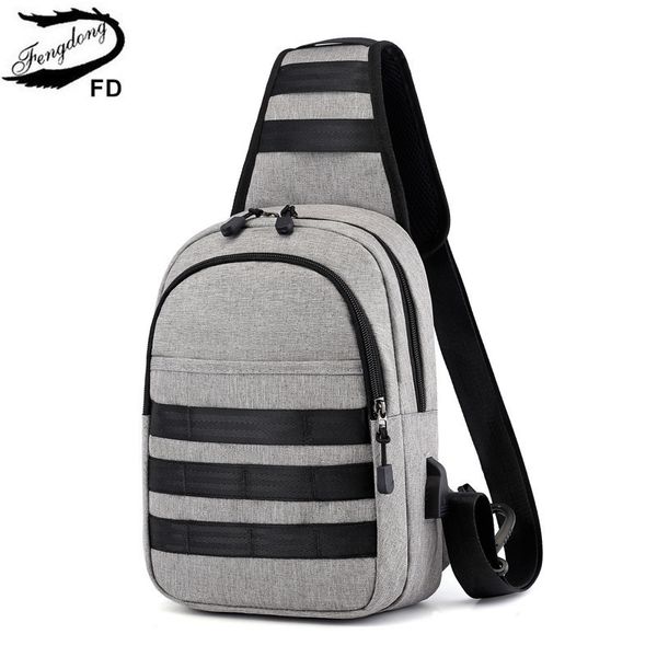

fengdong male sling chest bag small crossbody bags for men casual travel shoulder bag waterproof usb charge messenger bag pack j190704