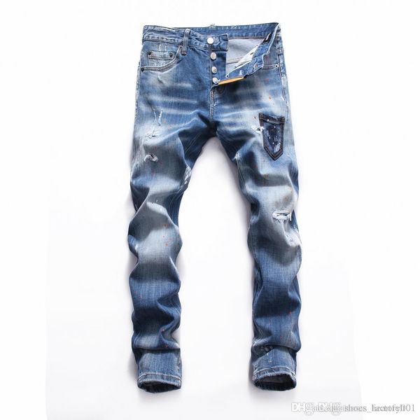 

brand jeans mens luxury designer jeans baggy biker high waisted ripped rock revival black skinny men jean jeckets long pants trousers 054, Blue