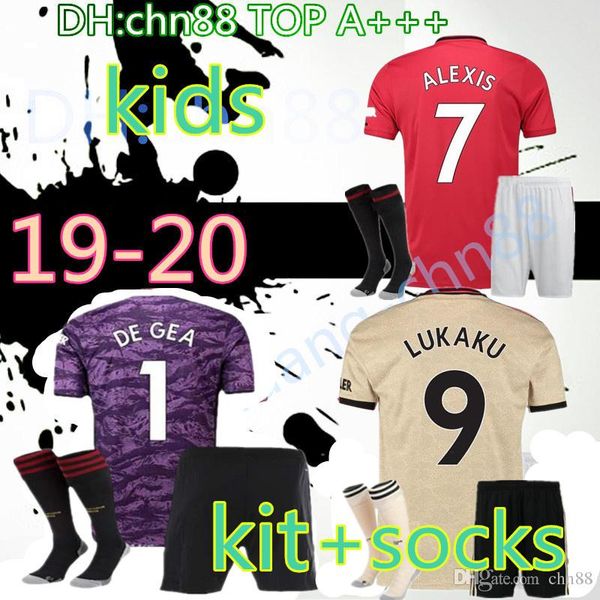 

19 20 pogba manchester soccer jersey kids kit+socks 2019 2020 jerseys utd united lukaku rashford lingard football shirt boys goalkeeper kit, Black