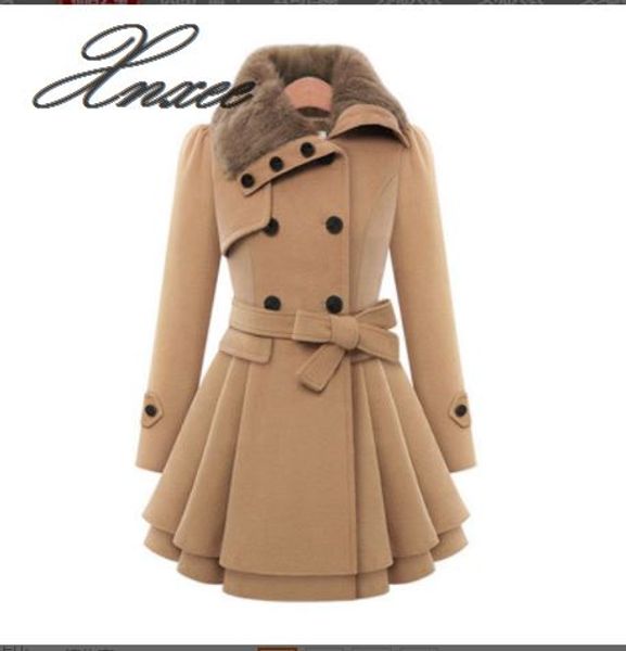 

women double-breasted woolen coat autumn winter warm slim overcoat female wool jacket robe outerwear xnxee s-4xl, Black
