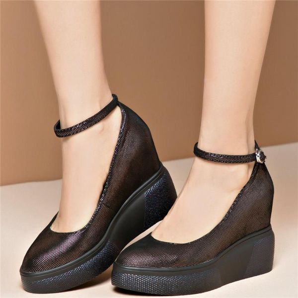 

low casual shoes women genuine leather wedges high heel ankle boots female pointed toe platform mary janes fashion sneakers, Black