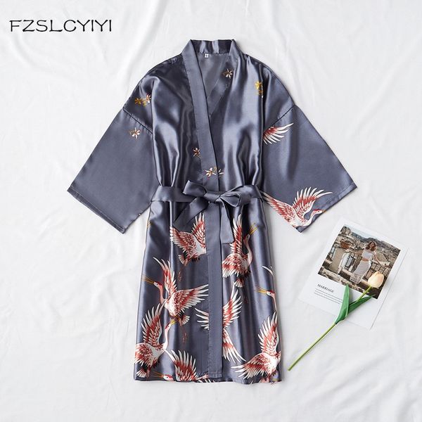 

fzslcyiyi lady printed robe satin rayon bathrobe women kimono geisha sleepwear wedding nightwear bridesmaid brides robes, Black;red