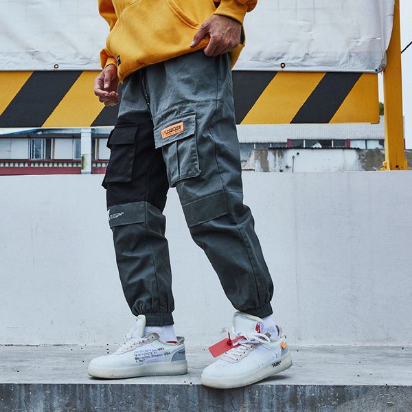 

ywsrlm 2018 patchwork pockets cargo harem pants mens hip hop casual jogger tatical trousers harajuku streetwear male pants kz05, Black