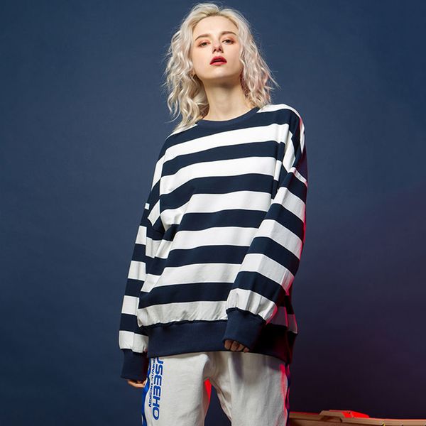 

women's spring fashion striped hoodies korean sweatshirt 2019 new arrival bf style friends hoodie o-neck long sleeve, Black