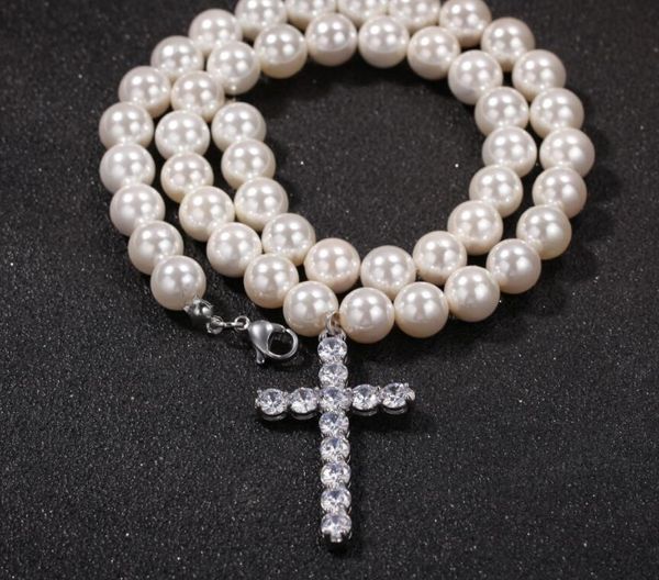 

simple cross 10mm pearl necklace hip hop trend men and women's accessories factory wholesale ing, Silver