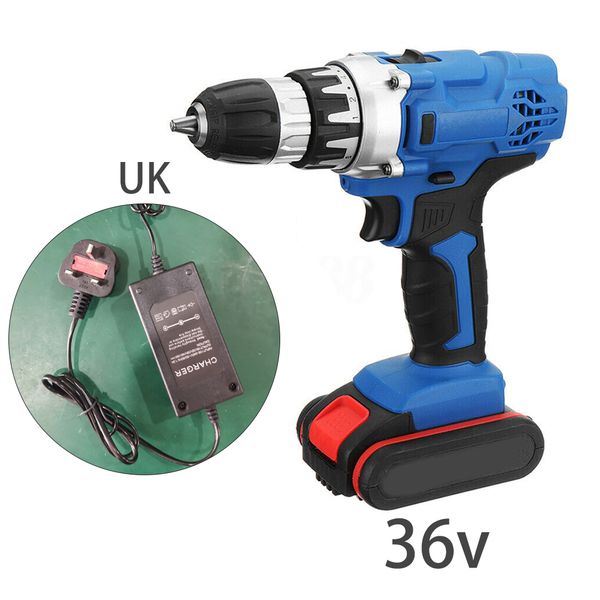 

36v 20~30nm torque electric cordless drill wrench led light 2-speed + battery tool set uk/us/au/eu ferramenta