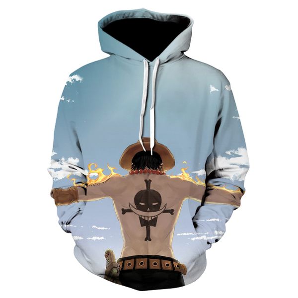 

2019 new blue sky 3d print animation pirate king men's hoodie hip hop funny sweatshirt fashion street style hoodie, Black