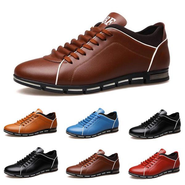 

fast shipping men casual leather shoes black red chestnut light blue fashion mens sneakers flat shoe outdoor walking size 40-45