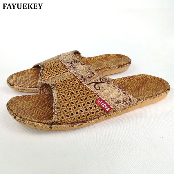 

fayuekey 2019 summer home linen breathable slippers men indoor floor beach male flax sandals slides flat shoes, Black