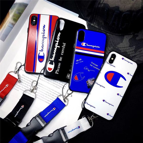 

Fashion Brand Printed Letter Back Cover Case Stripe Pattern Bracelet Rope Phone Shell Tide with Lanyard for iPhone X XS MAX XR 6 6s 7 8 Plus