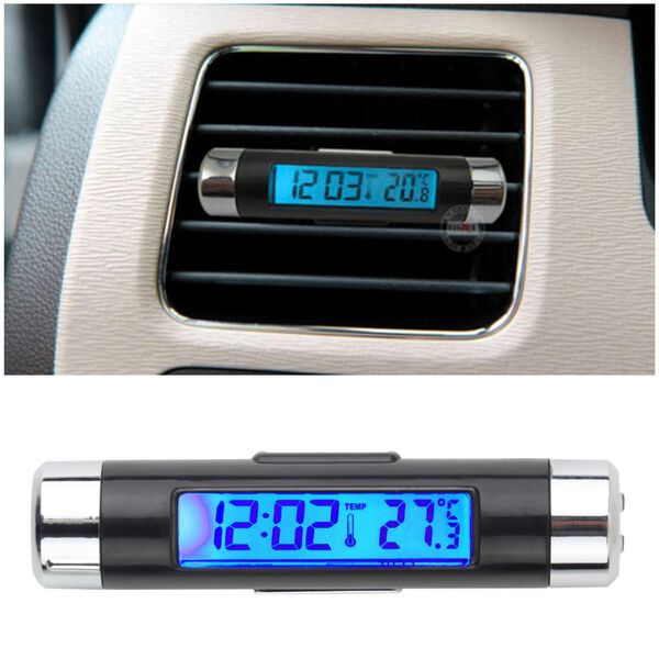 

new 2 in1 car auto clock thermometer clip-on digital backlight automotive thermometer clock calendar with lcd display black hot