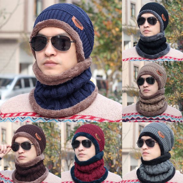 

fashion camping men hat winter beanie baggy warm wool fleece ski women cap + neckerchief scarves, Blue;gray