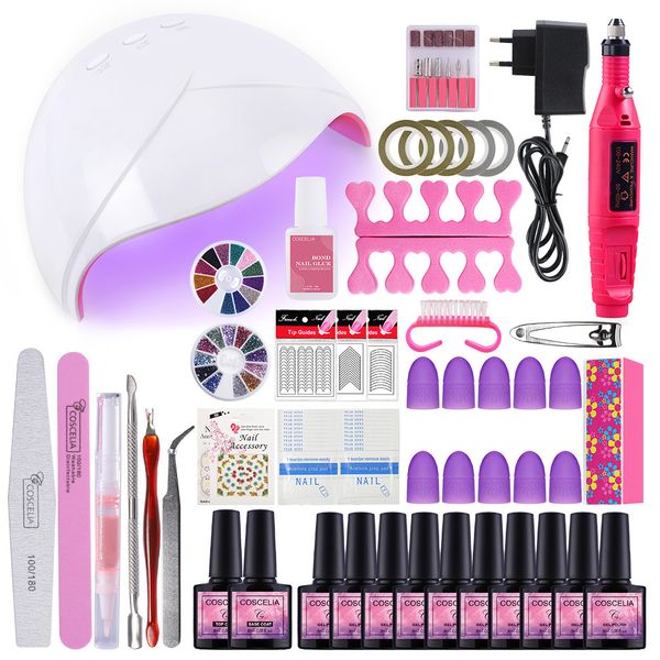 

manicure set choose 6/10 colors gel polish base coat nail kits 36w uv led lamp electric manicure coscelia nail art tool