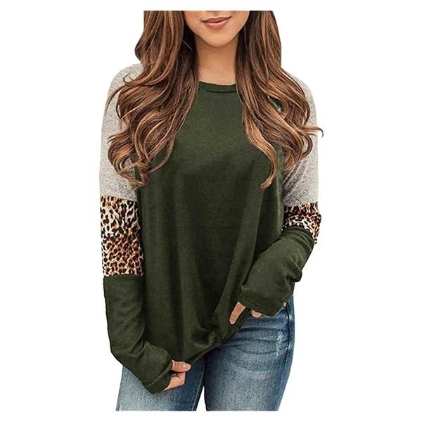 

fashion leopard print blouse patchwork casual winter ladies loose bottom female women long sleeve shirt blusas pullover, White