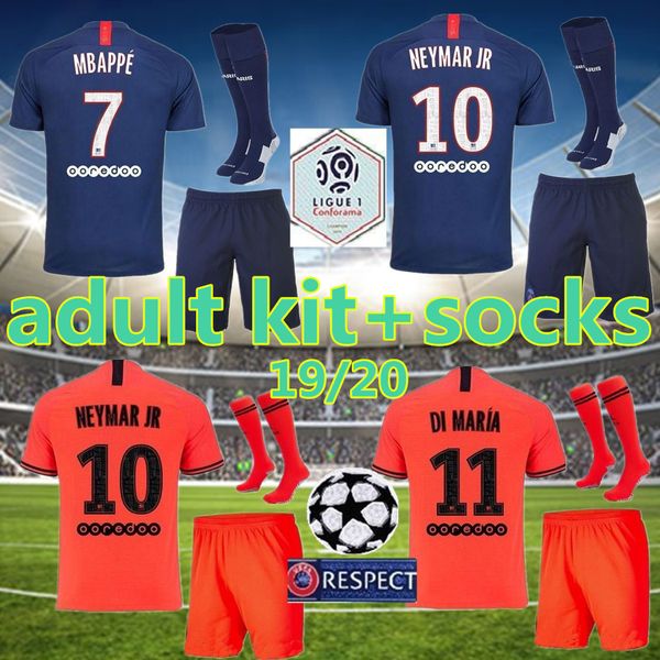 

2019 2020 взрослый комплект футбол джерси 19 20 mbappe кавани верратти ди мария майо де ног ребенка париж дети футбол рубашка комплект, Black