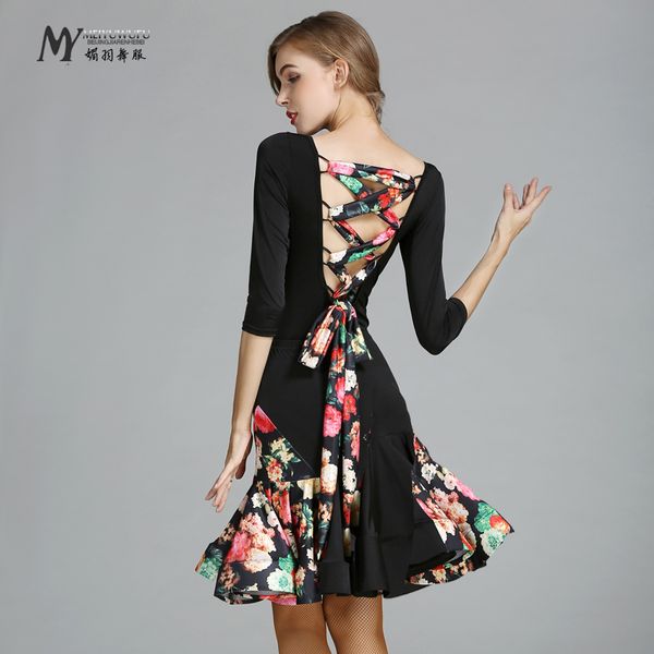 

2020 black women latin dance dress skewcollar +skirt performance stage regata flamenco latin salsa dresses samba costume, Black;red