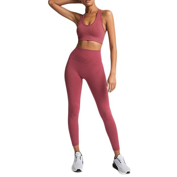 

women's pure color yoga set hip-lifting sports fitness clothing running high-waist vest yoga suit conjunto deportivo mujer #f