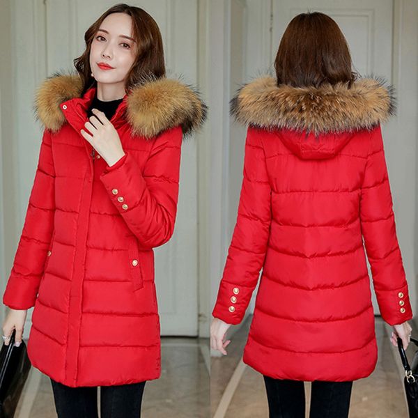 

2019 new winter jacket women coats artificial raccoon fur collar female parka black thick cotton padded lining ladies#j30
